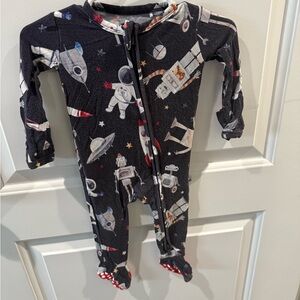 Black and Red Space-Themed Footies with Full-Body Coverage